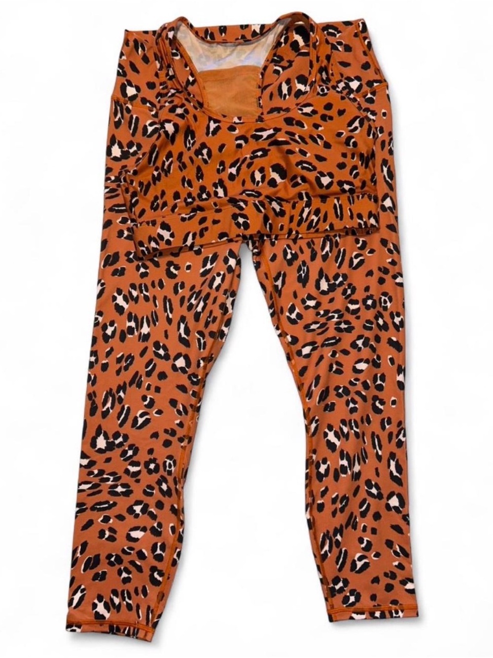 Fabletics Orange Leopard Print Leggings & Bra